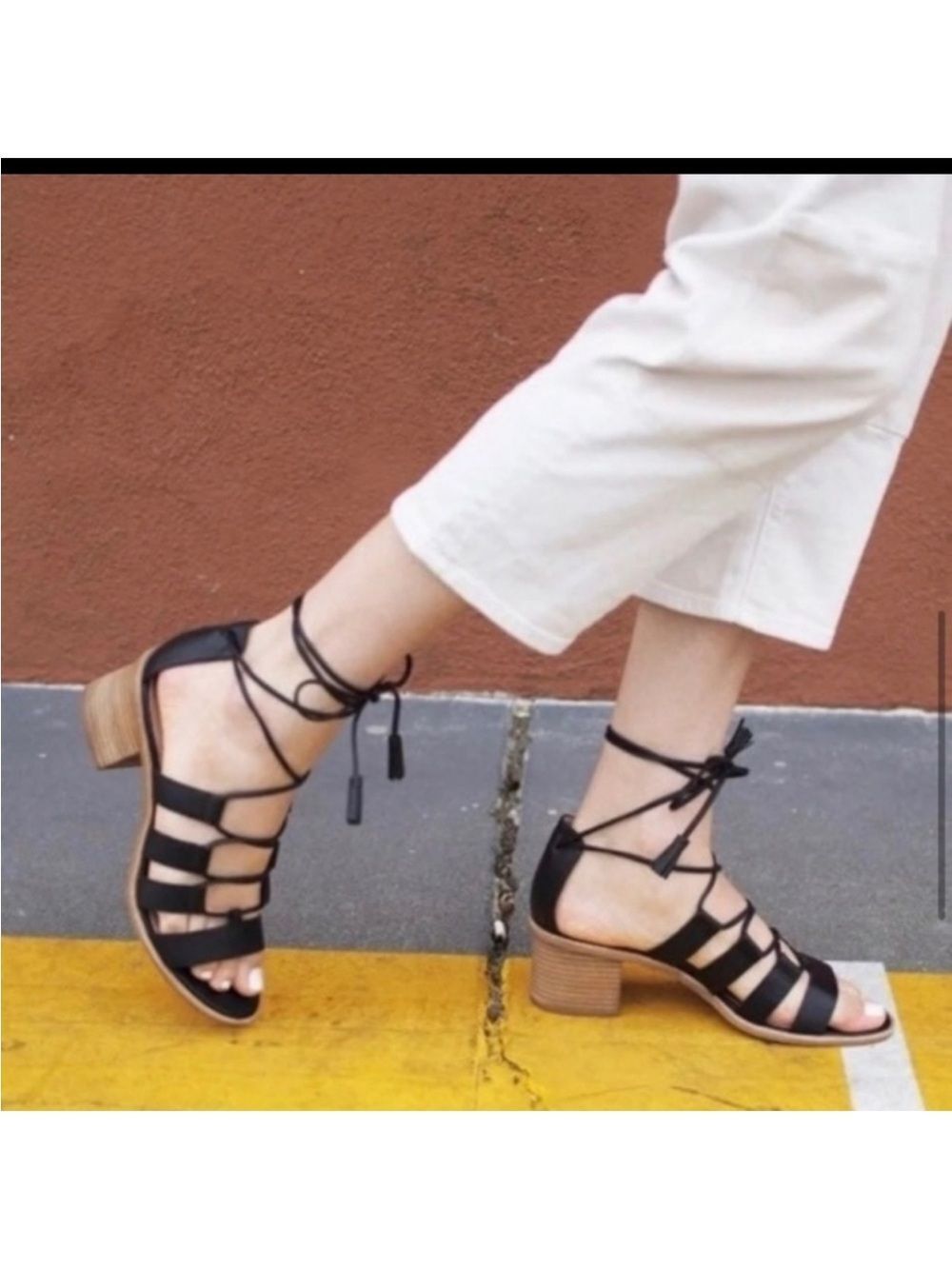 Madewell The Daniela Strappy Tie Up Sandals Black Leather Women's Sz 7.5.